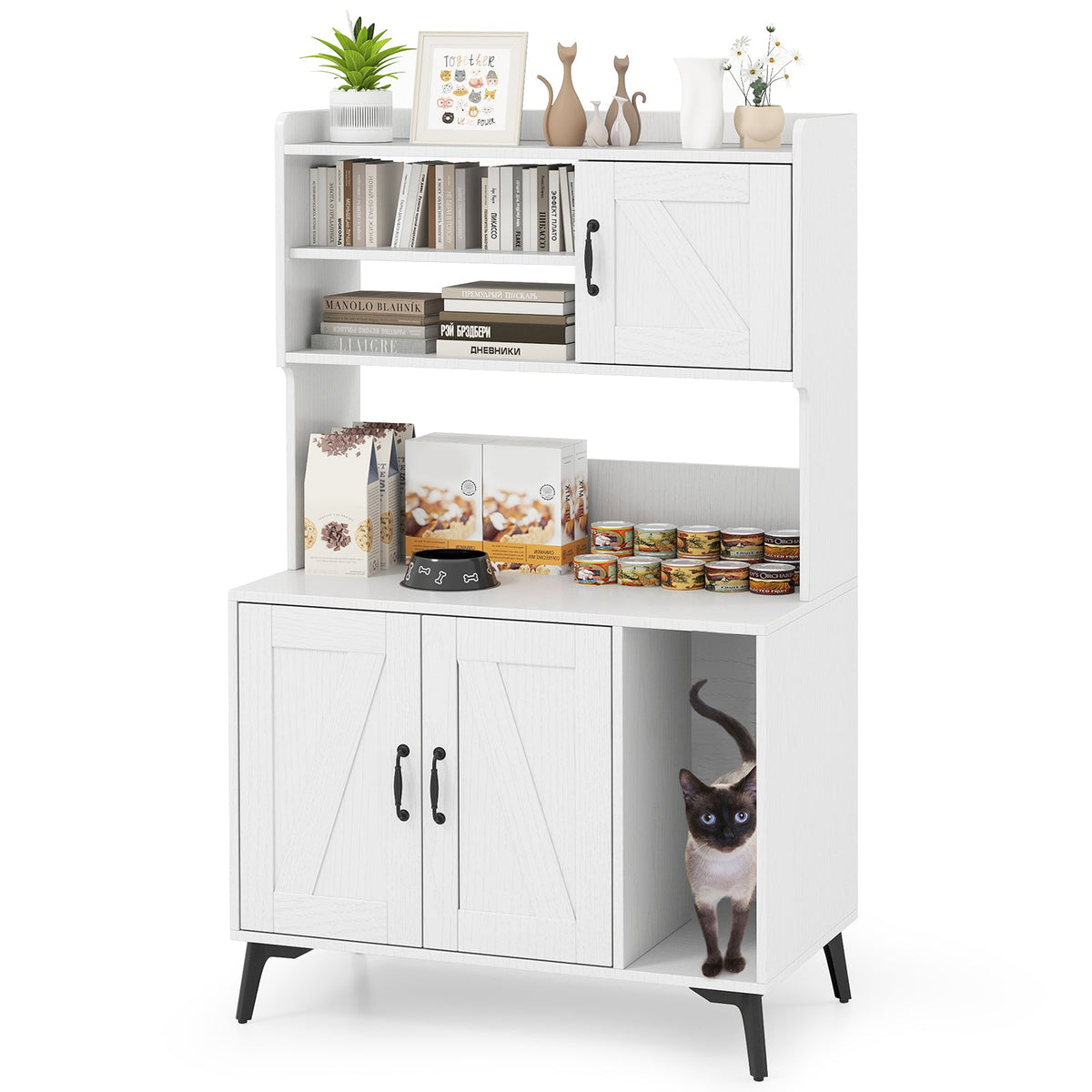 Large Cat Litter Box Enclosure with Display Storage Shelves