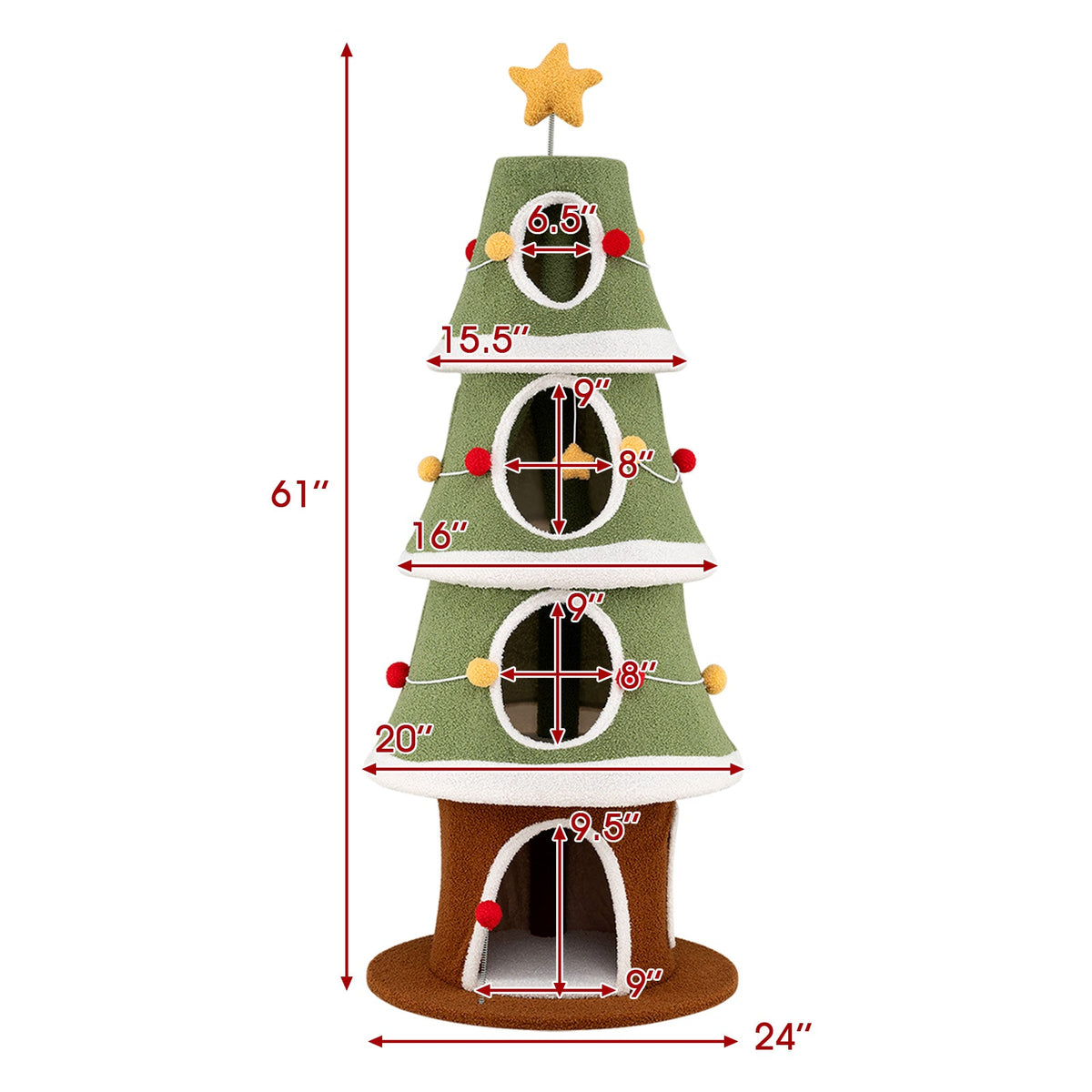 Large Christmas Cat Tree for Indoor Cats 61 Inch Cute Cat Tower with 4 Condos-Green