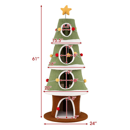 Large Christmas Cat Tree for Indoor Cats 61 Inch Cute Cat Tower with 4 Condos-Green