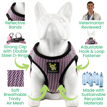EcoBark Step In Dog Harness - XXXS to Small Breeds- Reflective Soft Mesh Harness for Teacup, Small Dogs and Puppies / Lilac Pink