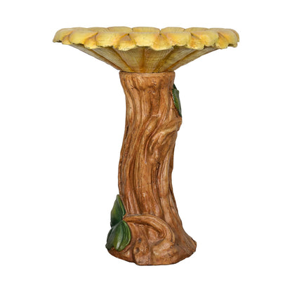 Concrete Wooden Bird Bath Sunflower on Trunk 24 Inch