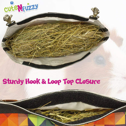 CuteNfuzzy 4-Opening Hay Bag for Rabbits, Guinea Pigs & Chinchillas, Medium Hanging Hay Feeder, 18" x 11" x 1.5", Helps Reduce Hay Waste & Cage Mess, 6-Month Warranty
