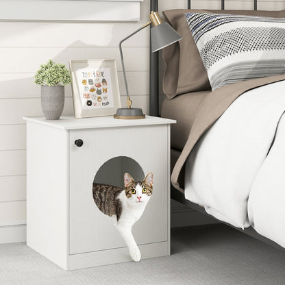 Cat Litter Box Enclosure with Nightstand Top - White