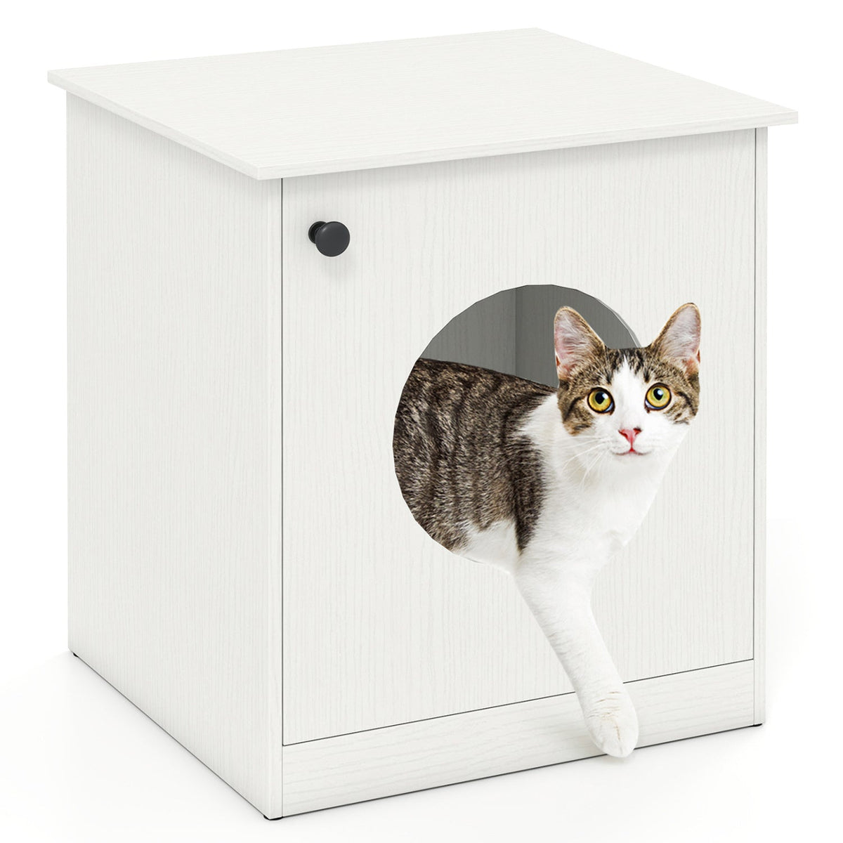 Cat Litter Box Enclosure with Nightstand Top - White