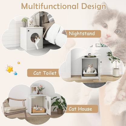 Cat Litter Box Enclosure with Nightstand Top - White