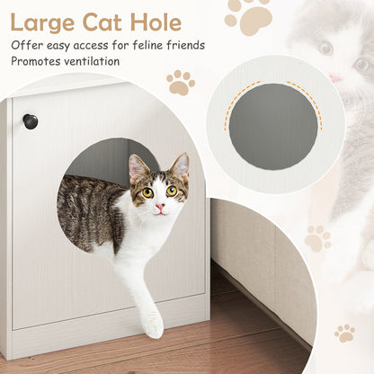 Cat Litter Box Enclosure with Nightstand Top - White