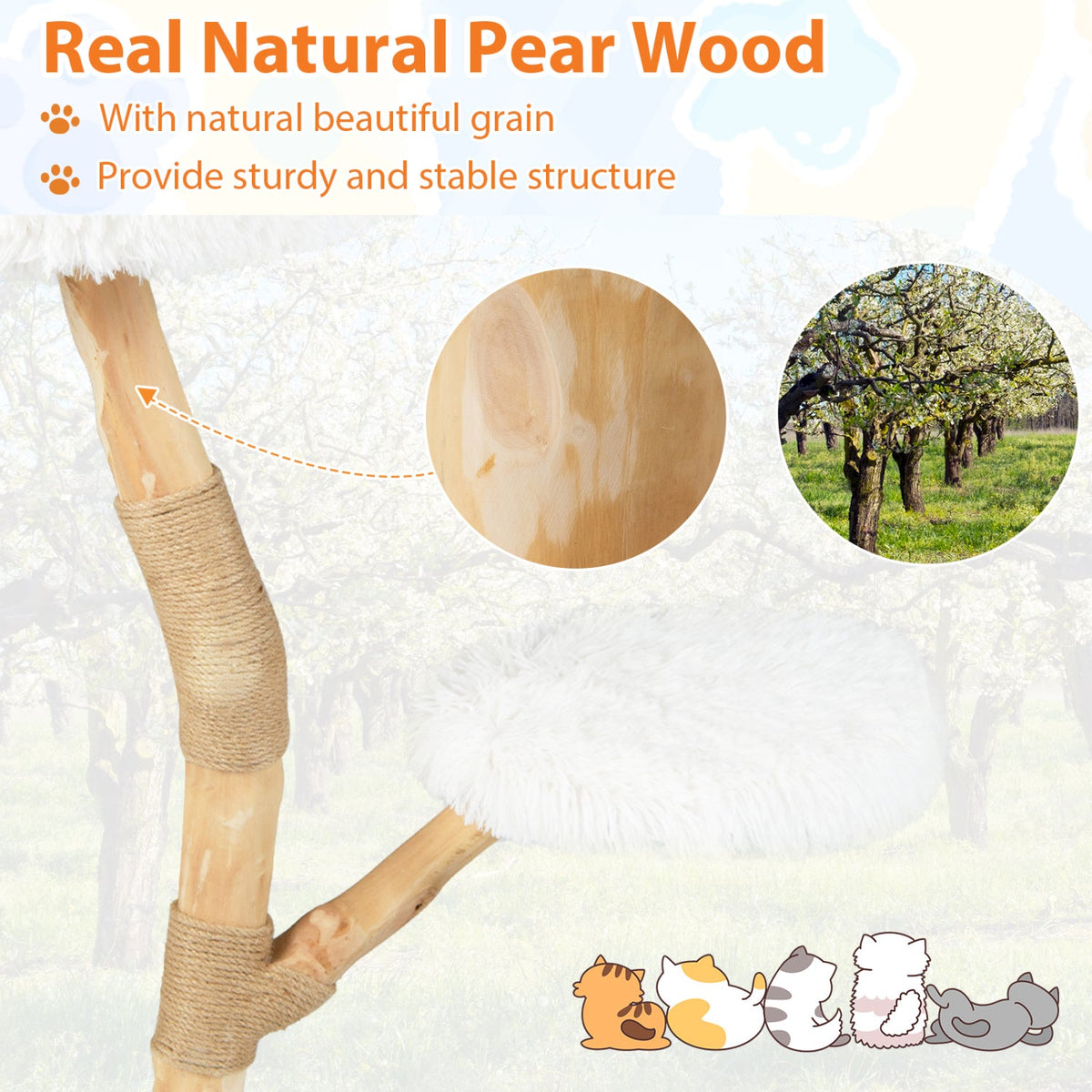 Wooden Cat Tree Tower with Perch and Scratching Posts