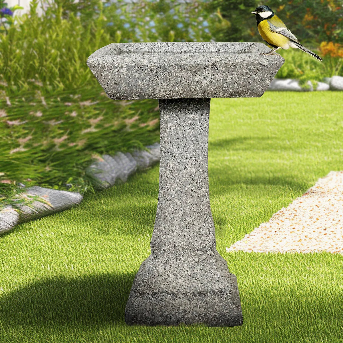 Concrete Garden Bird Bath Square Pedestal 22 Inch