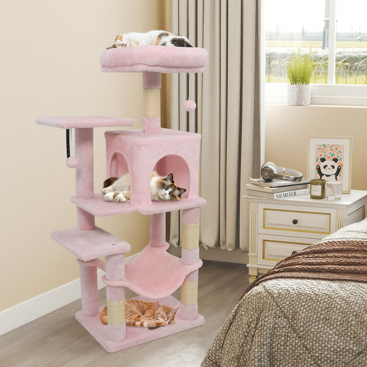Multi-Level Cat Tower with 2-Door Condo and Padded Top Perch