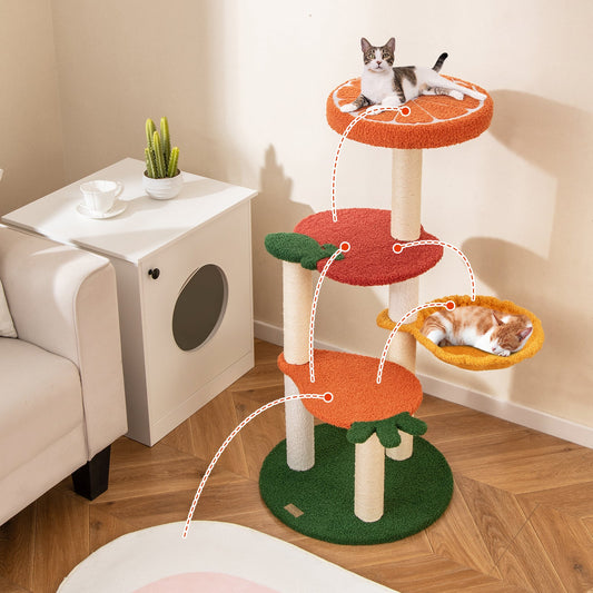 Multi-level Cat Tree Pet Activity Center with Fruit-shaped Platforms-Red and Orange