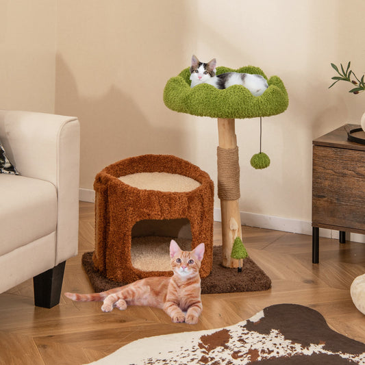 Multifunctional Cat Tree Cat Tower with Scratching Posts and Top Perch-Brown