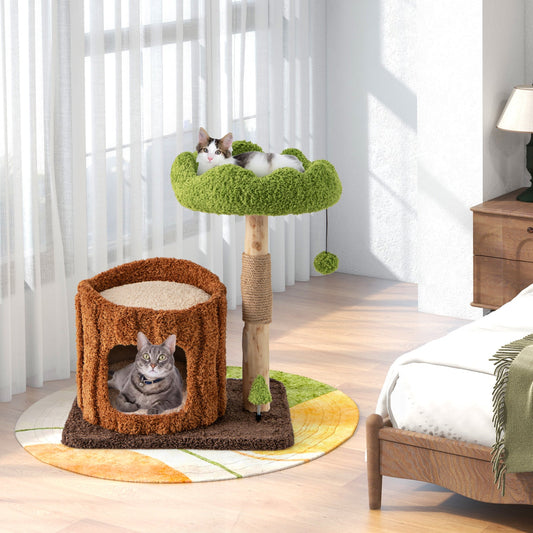 Multifunctional Cat Tree Cat Tower with Scratching Posts and Top Perch-Brown