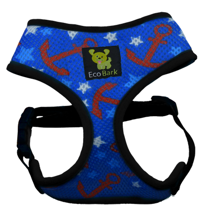 EcoBark Nautical Dog Harness - Over-the-Head Soft Mesh Vest Halter for Small to Medium Dogs