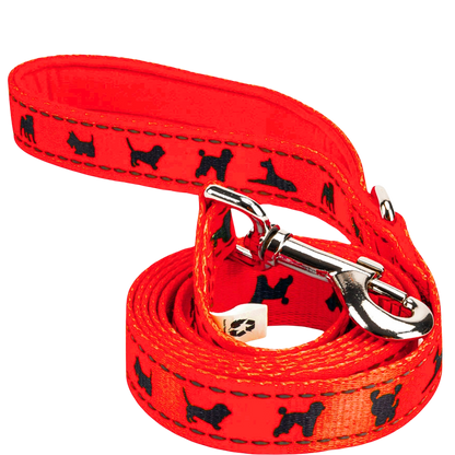 EcoBark Safety Orange Dog Leash- Padded Comfort Grip Leash with Dog Pattern - 4ft, 5ft, and 6ft Leash for Small and Medium Dogs