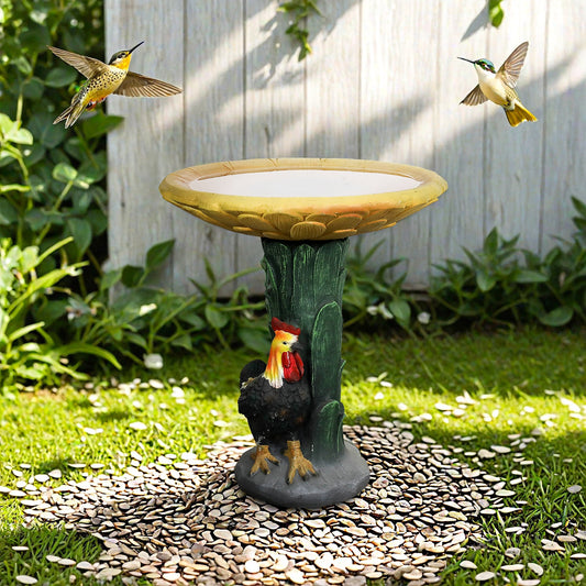 Concrete Bird Bath Garden Sunflower and Rooster 24 In