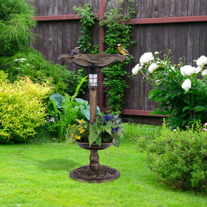 Pedestal Birdbath and Feeder with Solar Light - Lotus Leaf