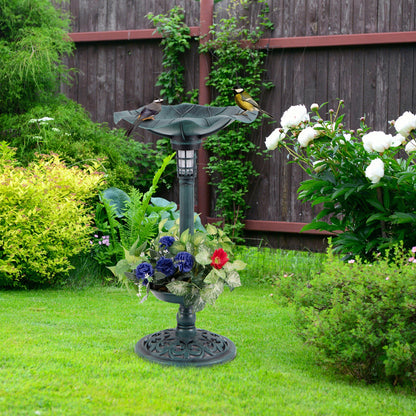 Pedestal Birdbath and Feeder with Solar Light - Lotus Leaf