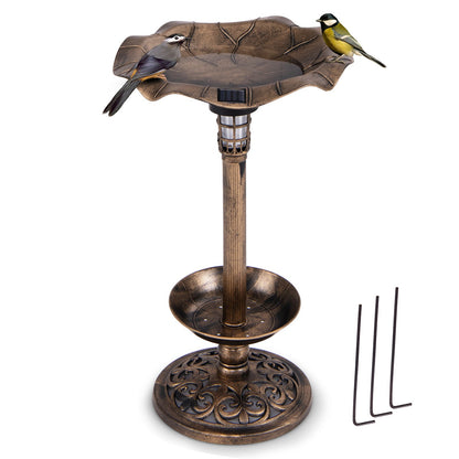 Pedestal Birdbath and Feeder with Solar Light - Lotus Leaf