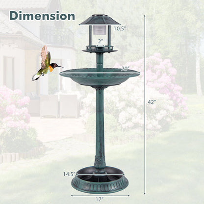 Solar Pedestal Bird Bath with Feeder and Planter - Bronze