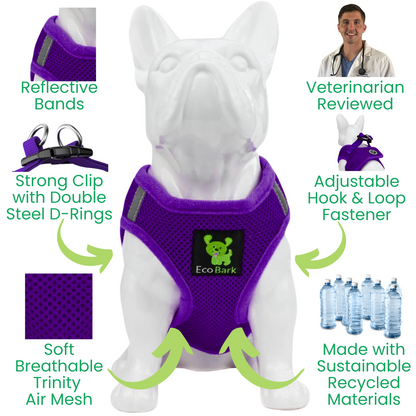 EcoBark Step In Dog Harness - XXXS to Small Breeds- Reflective Soft Mesh Harness for Teacup, Small Dogs and Puppies / Purple
