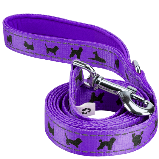 EcoBark Purple Dog Leash- Padded Comfort Grip Leash Dog Pattern - 4ft, 5ft, and 6ft  for XS, Small, and Medium Dogs
