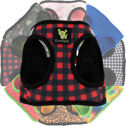 EcoBark Step In Dog Harness - XXXS to Small Breeds- Reflective Soft Mesh Harness for Teacup, Small Dogs and Puppies / Buffalo Plaid