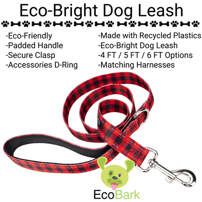 Red Plaid Dog Leash by EcoBark - Buffalo Check Padded Comfort Grip Leash for Dogs - 4ft, 5ft, and 6ft Leash for Small and Medium Dogs