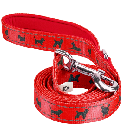 EcoBark Cherry Red Dog Leash- Padded Comfort Grip Leash with Dog Pattern - 4 ft, 5 ft, and 6 ft Leash for Small and Medium Dogs