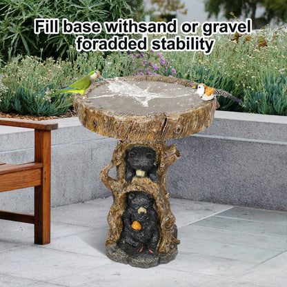 Concrete Bird Baths Two Cubs and Honeycomb 23 Inch