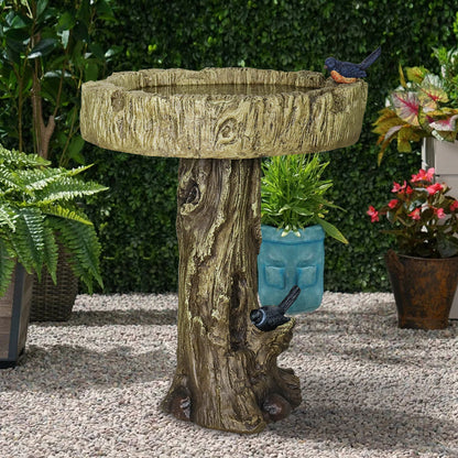 Concrete Tree Trunk Bird Bath Deep Bark 24 Inch