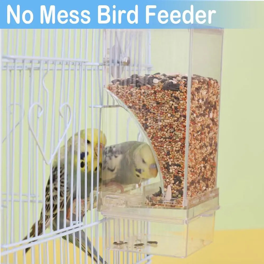 No Mess Automatic Bird Feeder Transparent Food Container Cage Parrot Feeder Accessories for Small Birds Parrot