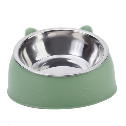 Stainless Steel Cat Bowl with Non Slip Base Cute Cat Ear Design Elevated Pet Food Water Bowl for Dog Kitten Puppy Safe Durable
