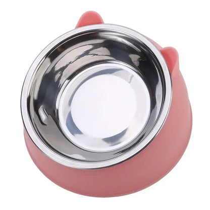 Stainless Steel Cat Bowl with Non Slip Base Cute Cat Ear Design Elevated Pet Food Water Bowl for Dog Kitten Puppy Safe Durable