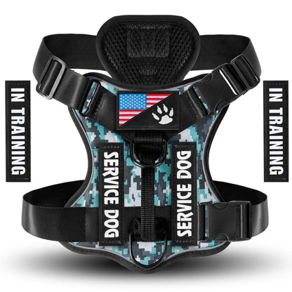 Service Dog Harness, Reflective Dog Vest Harness with 5 PCS Patches, Adjustable Soft Oxford Pet Harness, Inner Layer Mesh, Easy