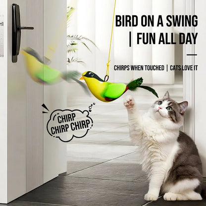 iLMH Indoor Interactive Birds Toy for Cat Chasing Teasing Toy Sounding Catnip Cat Teaser Toy Self-hilarity Wall Hanging Cat Toy