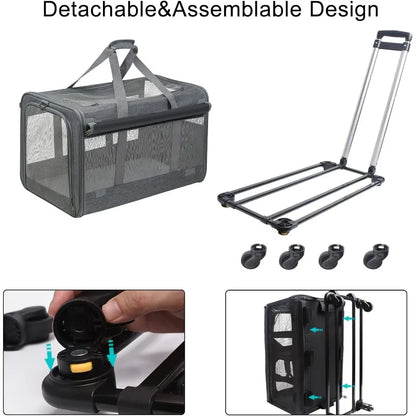 Large Pet Rolling Carrier with Wheels for Up To 30 LBS with Flexible Wheels Breathable and Collapsible Carrier for Medium Pets