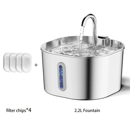 ZYFeeder 2.2L Automatic Water Fountain Stainless Steel Pet Water Feeder Cat/Dog Drink Bowl Water Dispenser Silent With Window