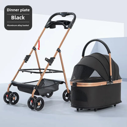 3 in 1 Folding Pet Stroller Detachable Carrier Easy Lock Canopy 30lbs for Medium Dogs Small Dogs Cats