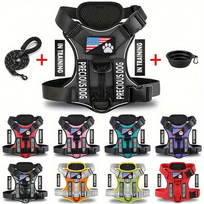 Service Dog Harness & Leash Set with 1pc Folding Bowl Reflective Adjustable Dog Vest Harness Soft Oxford Pet Harness For Small M