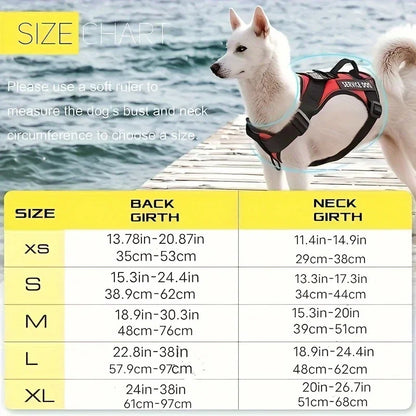 Anti-Pull Tactical Dog Harness with Night Reflective Strips, Heavy-Duty Nylon Military-Grade Vest-Style Leash for Large Dog
