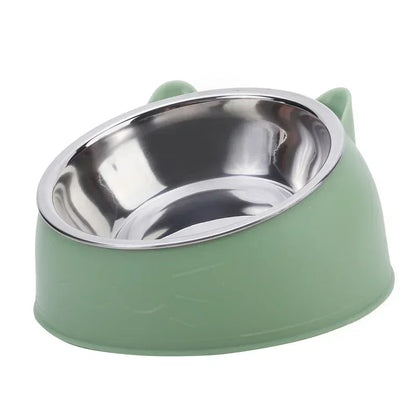 Stainless Steel Cat Bowl with Non Slip Base Cute Cat Ear Design Elevated Pet Food Water Bowl for Dog Kitten Puppy Safe Durable