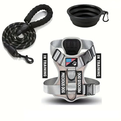 Service Dog Harness & Leash Set with 1pc Folding Bowl Reflective Adjustable Dog Vest Harness Soft Oxford Pet Harness For Small M