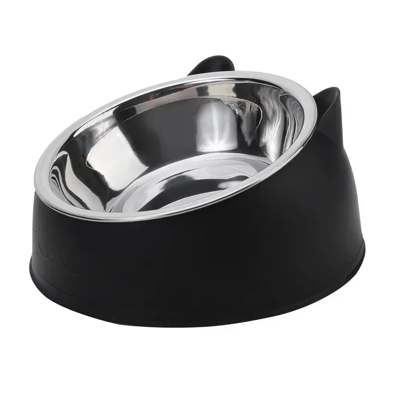 Stainless Steel Cat Bowl with Non Slip Base Cute Cat Ear Design Elevated Pet Food Water Bowl for Dog Kitten Puppy Safe Durable