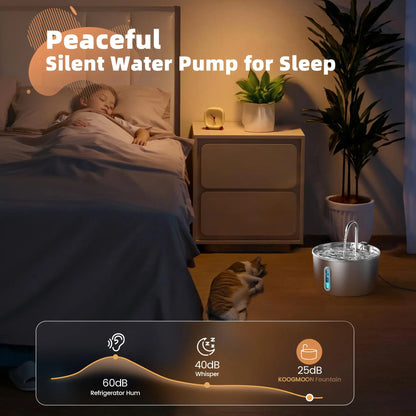 ZYFeeder 2.2L Automatic Water Fountain Stainless Steel Pet Water Feeder Cat/Dog Drink Bowl Water Dispenser Silent With Window