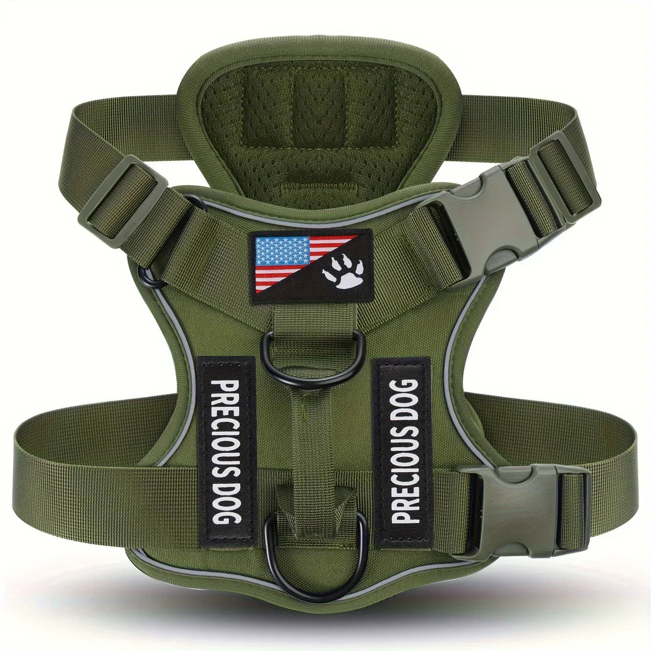 Anti-Pull Tactical Dog Harness with Night Reflective Strips, Heavy-Duty Nylon Military-Grade Vest-Style Leash for Large Dog