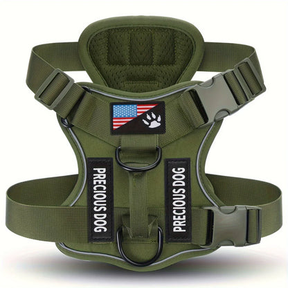 Anti-Pull Tactical Dog Harness with Night Reflective Strips, Heavy-Duty Nylon Military-Grade Vest-Style Leash for Large Dog