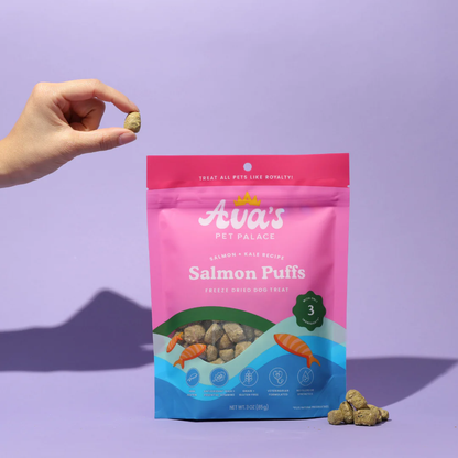 Ava's Pet Palace Freeze Dried Dog Treats - Salmon Puffs (3 oz)