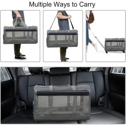 Large Pet Rolling Carrier with Wheels for Up To 30 LBS with Flexible Wheels Breathable and Collapsible Carrier for Medium Pets