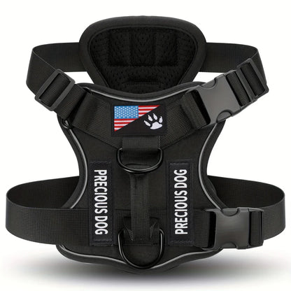 Anti-Pull Tactical Dog Harness with Night Reflective Strips, Heavy-Duty Nylon Military-Grade Vest-Style Leash for Large Dog