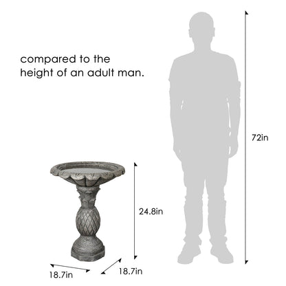 Concrete Pineapple Bird Bath Classical Pedestal 24 Inch